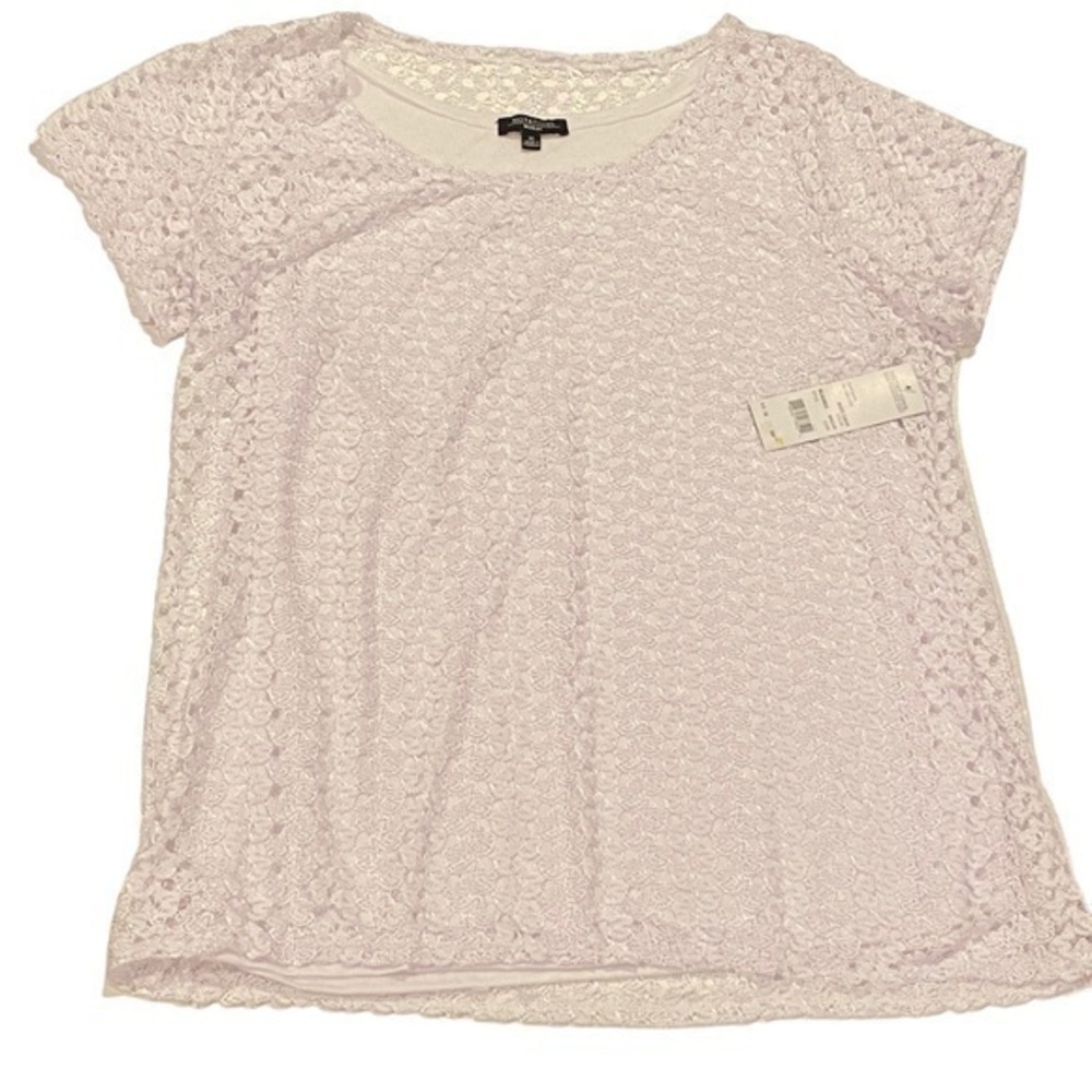 NEW 1X White Notations Shirt Lace Layered Blouse Top Cathy WLAU0652